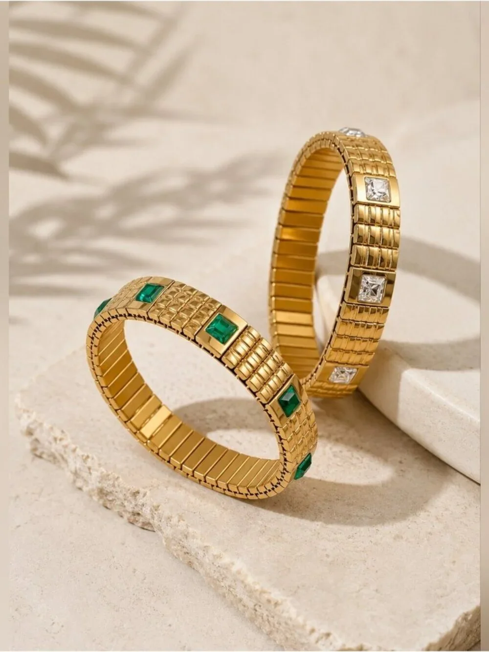Gold-Tone Bracelet with Green Gemstones